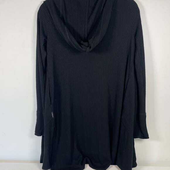Athleta Harmony Pose Wrap Black Ribbed Hooded Open Front Cardigan - Picture 2 of 6